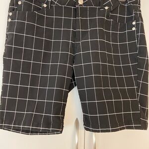 Sabrina Lauren Black and White Bermuda Shorts with Grid Pattern